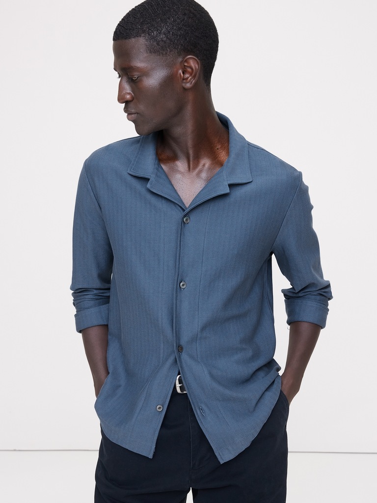 Herringbone Cotton Long-Sleeve Resort Shirt