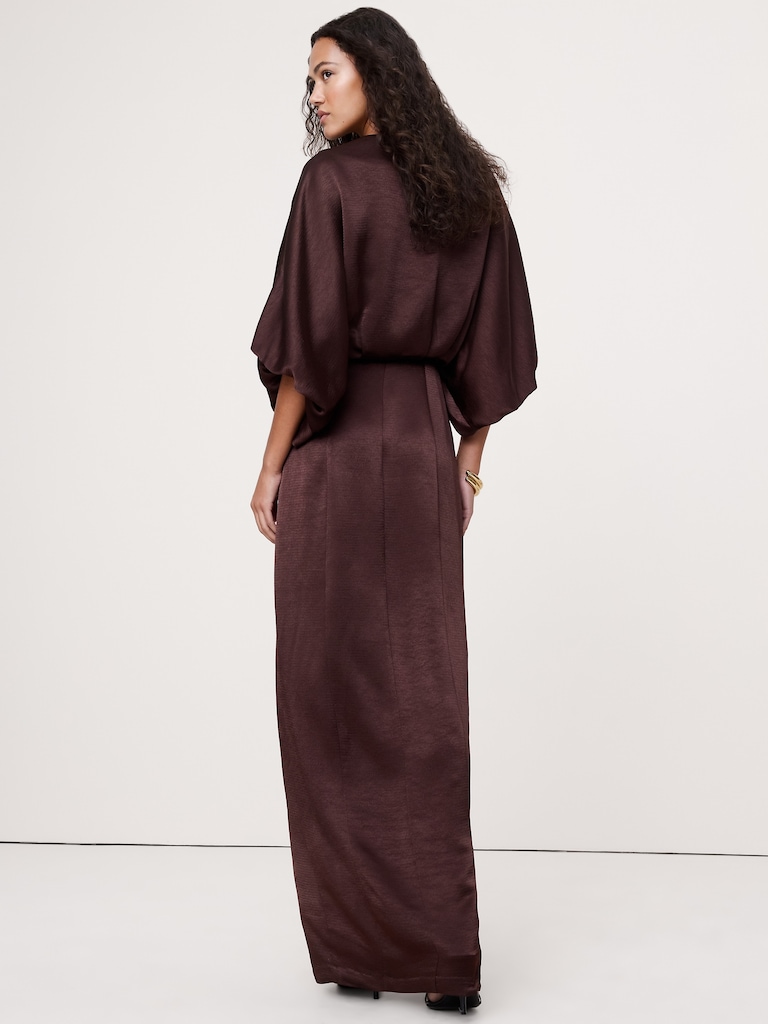 Hammered Satin Wrap Maxi Dress