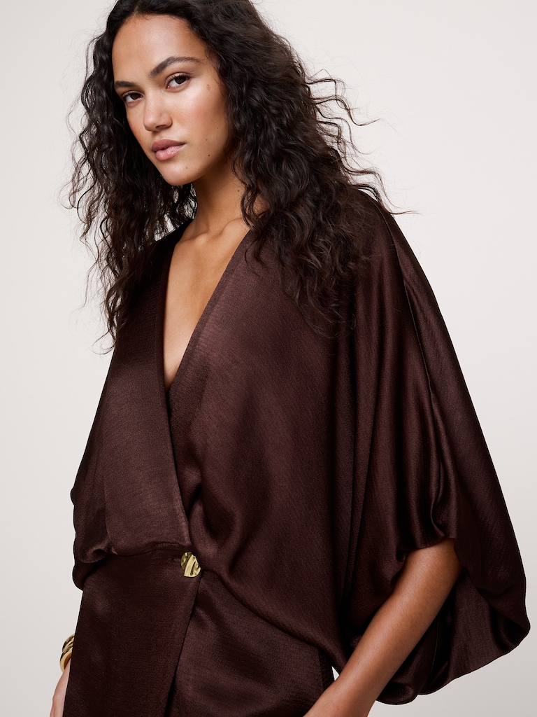 Hammered Satin Wrap Maxi Dress