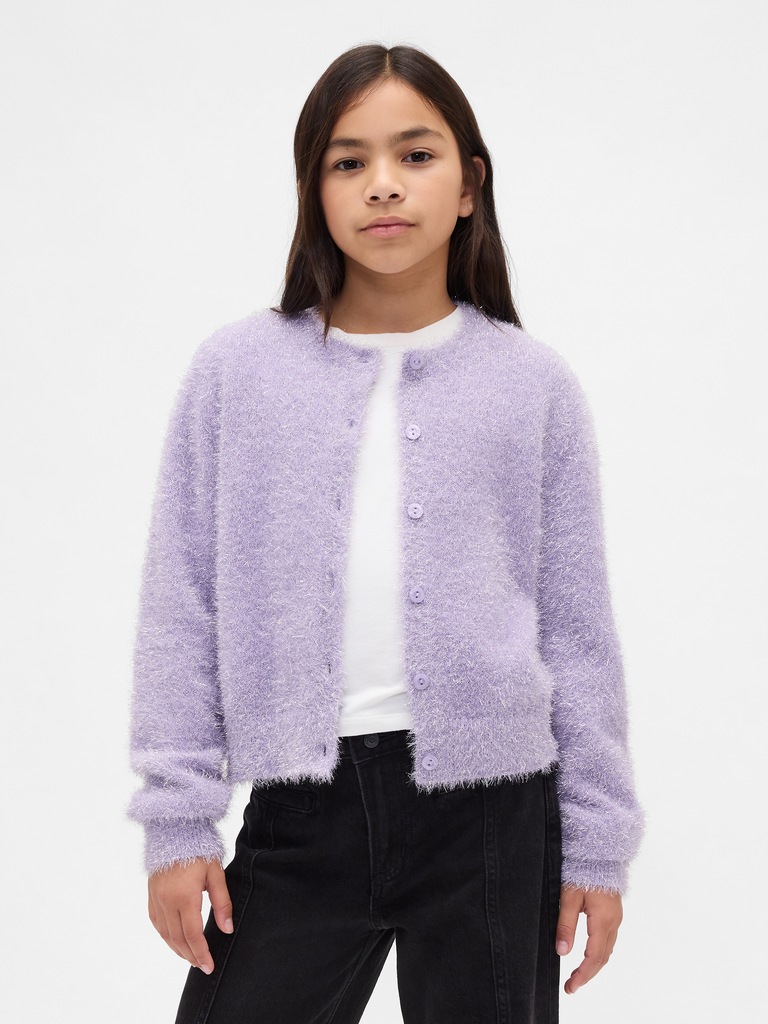 Kids Metallic Eyelash Cardigan Sweater