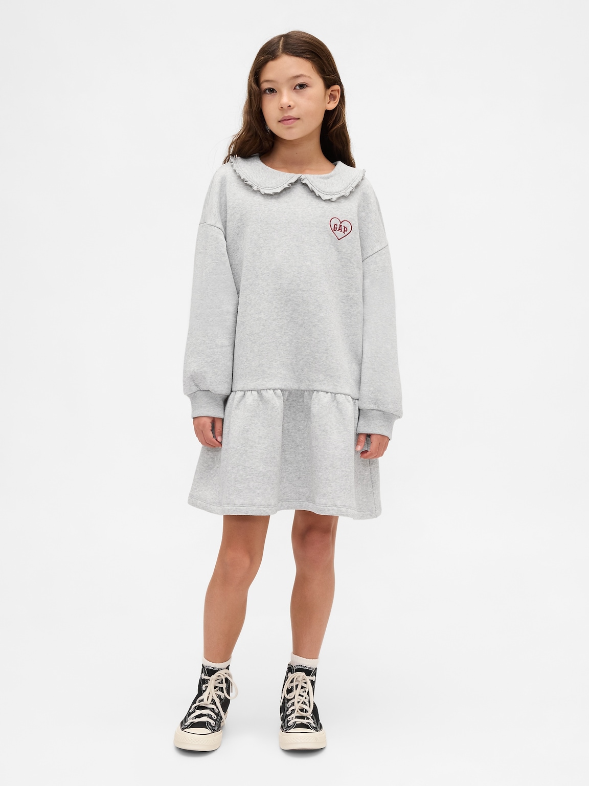 Kids Oversized Ruffle Collar Logo Sweatshirt Dress