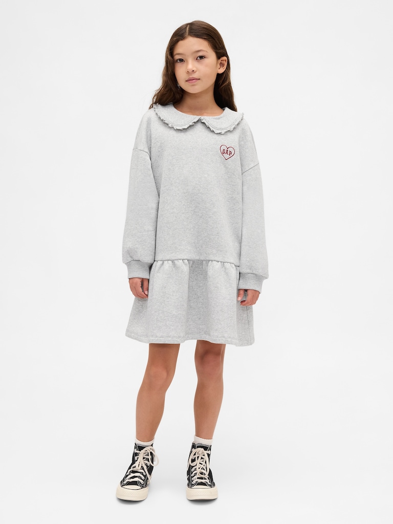 Kids Oversized Ruffle Collar Logo Sweatshirt Dress