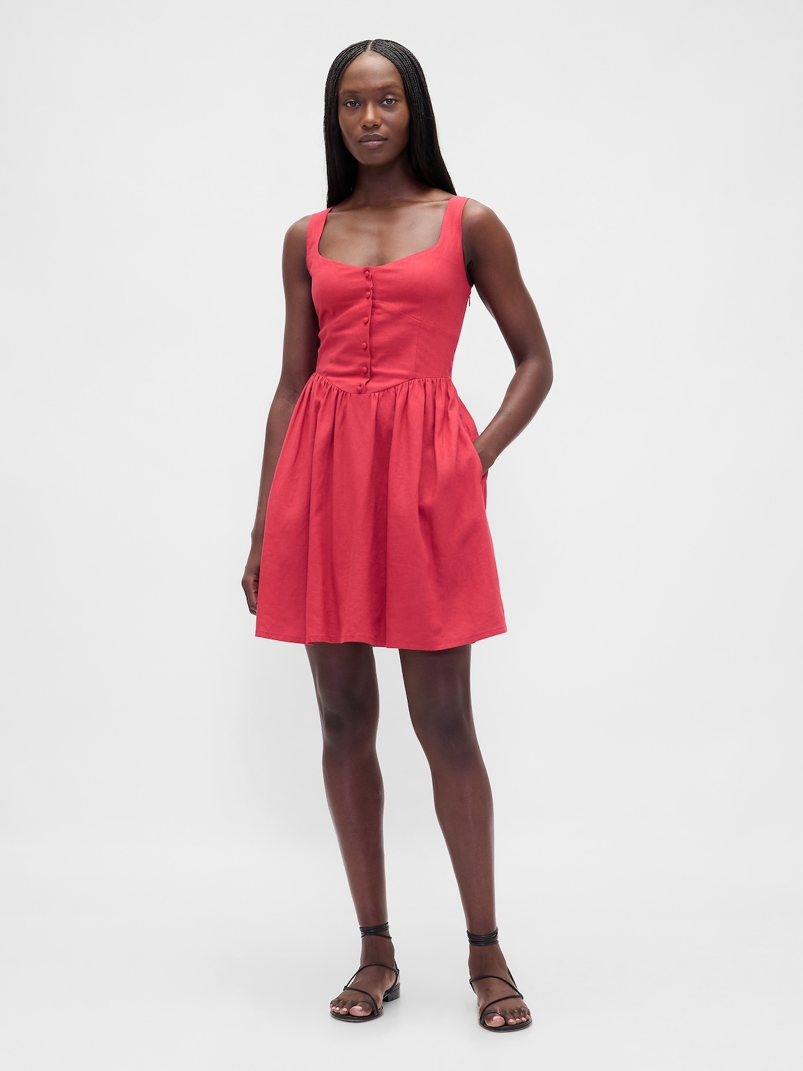 Linen-Blend Drop-Waist Mini Dress