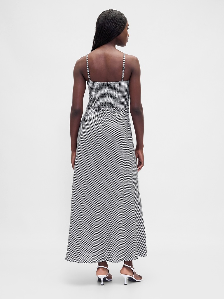 Linen-Blend Lace Inset Maxi Dress