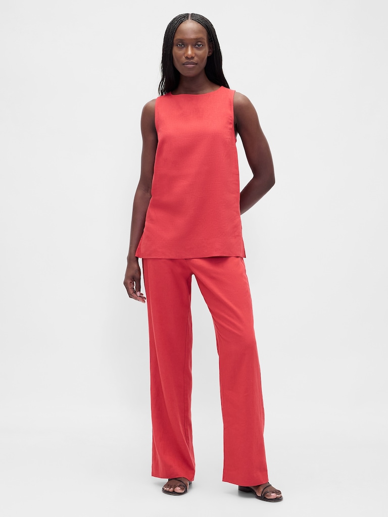 Linen-Blend Shell Tank Top