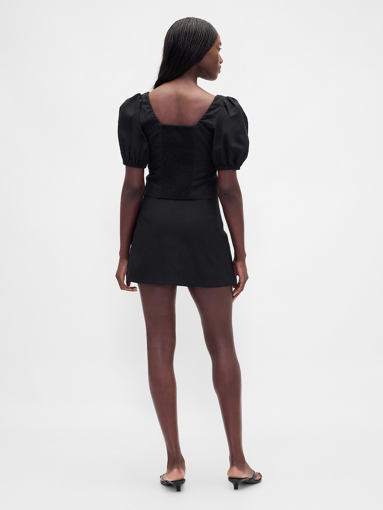 Low Rise Linen-Blend Mini Skort