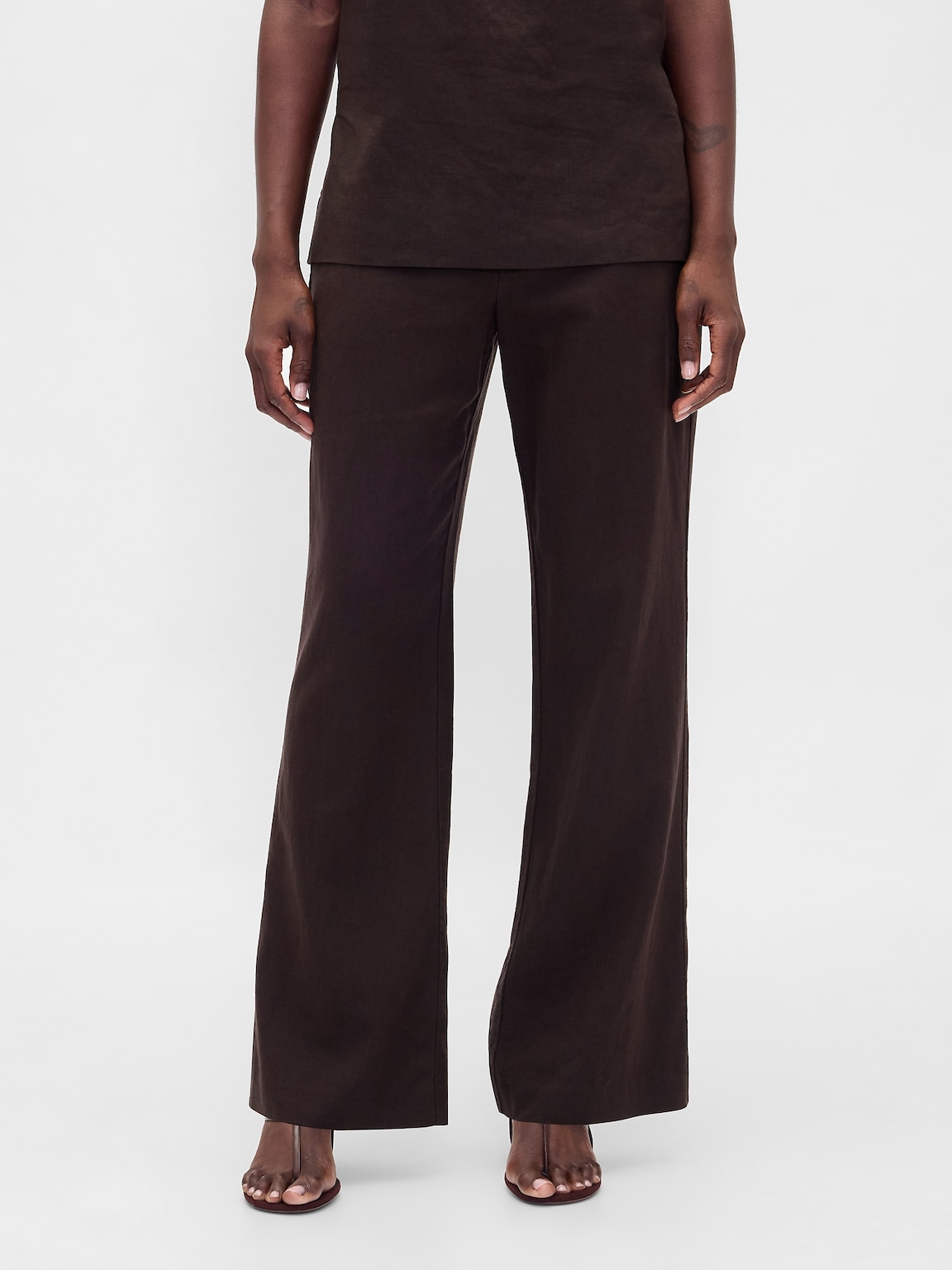 Low Rise Linen-Blend Flare Pants