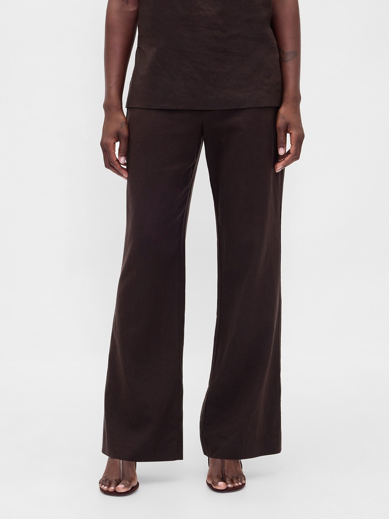 Low Rise Linen-Blend Flare Pants