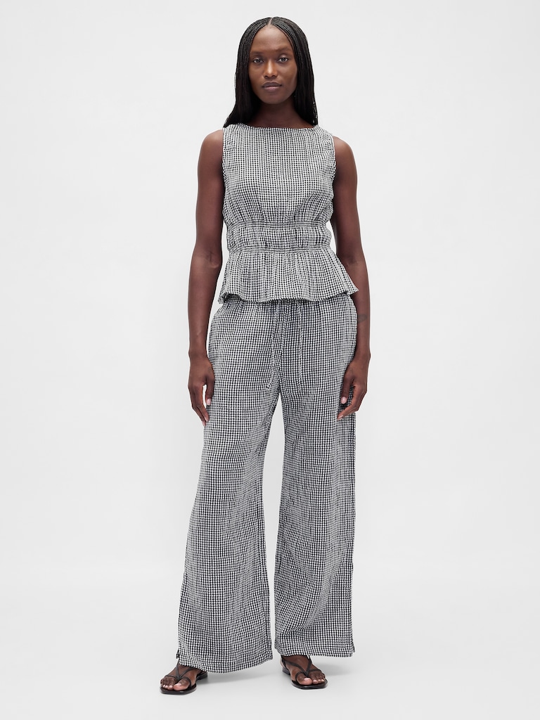 Cotton Gauze Easy Split-Hem Pants