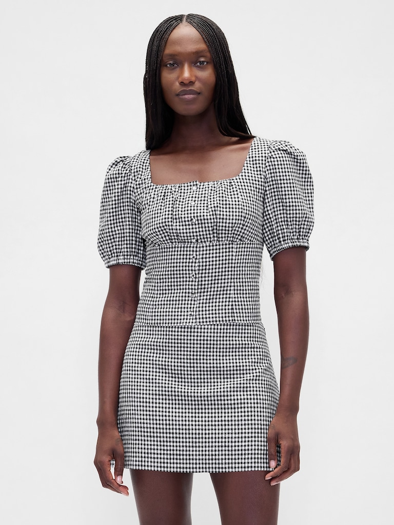 Linen-Blend Puff-Sleeve Crop Corset Top