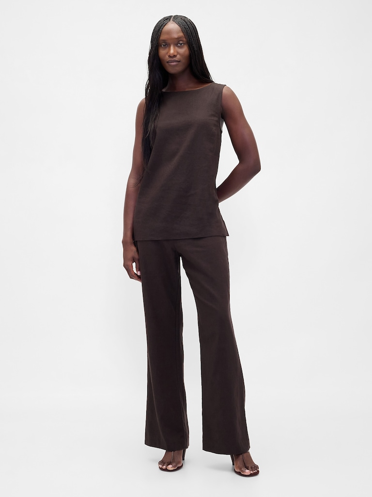 Low Rise Linen-Blend Flare Pants