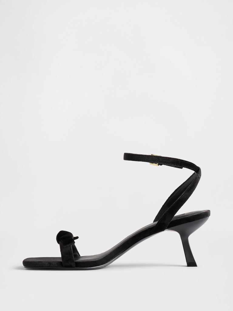 Velvet Bow Open-Toe Strappy Kitten Heels