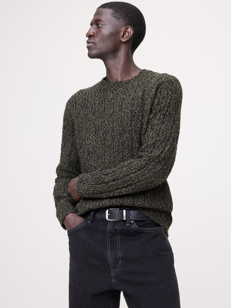 Bouclé Ribbed Crew-Neck Sweater