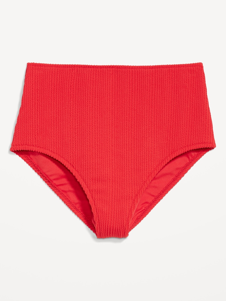High-Waisted Ribbed Bikini Swim Bottoms