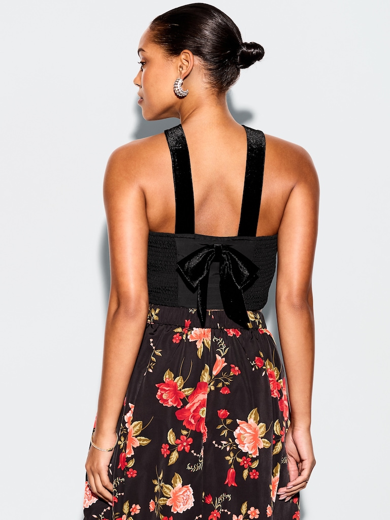 The Occasion by Old Navy Taffeta Cropped Halter Bow Top
