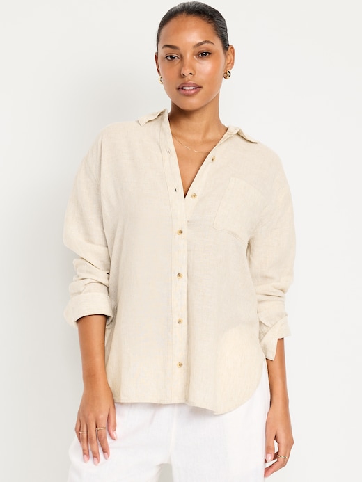 Linen Linen-Blend Loose Button-Down Shirt clearance deal