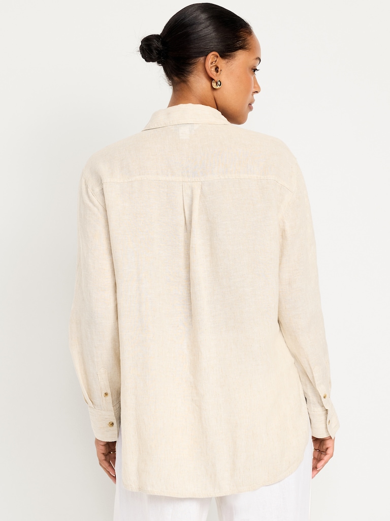 Linen-Blend Loose Button-Down Shirt