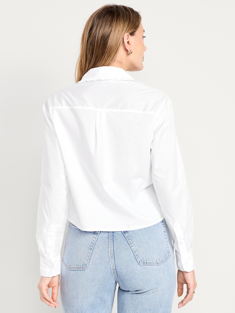 Cropped Button-Down Ruffle Shirt