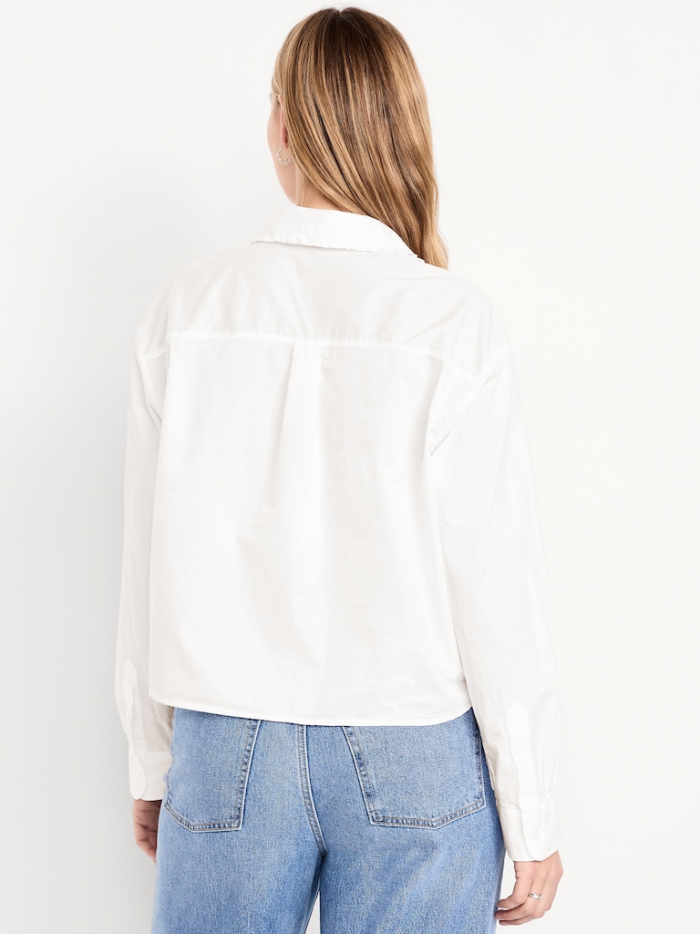 Cropped Button-Down Ruffle Shirt