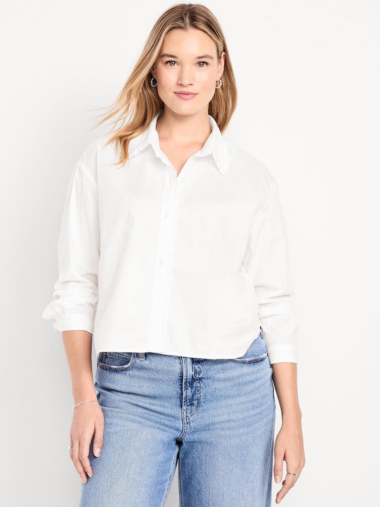 Cropped Button-Down Ruffle Shirt