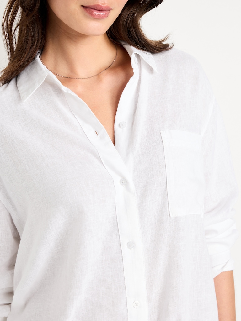 Linen-Blend Loose Button-Down Shirt