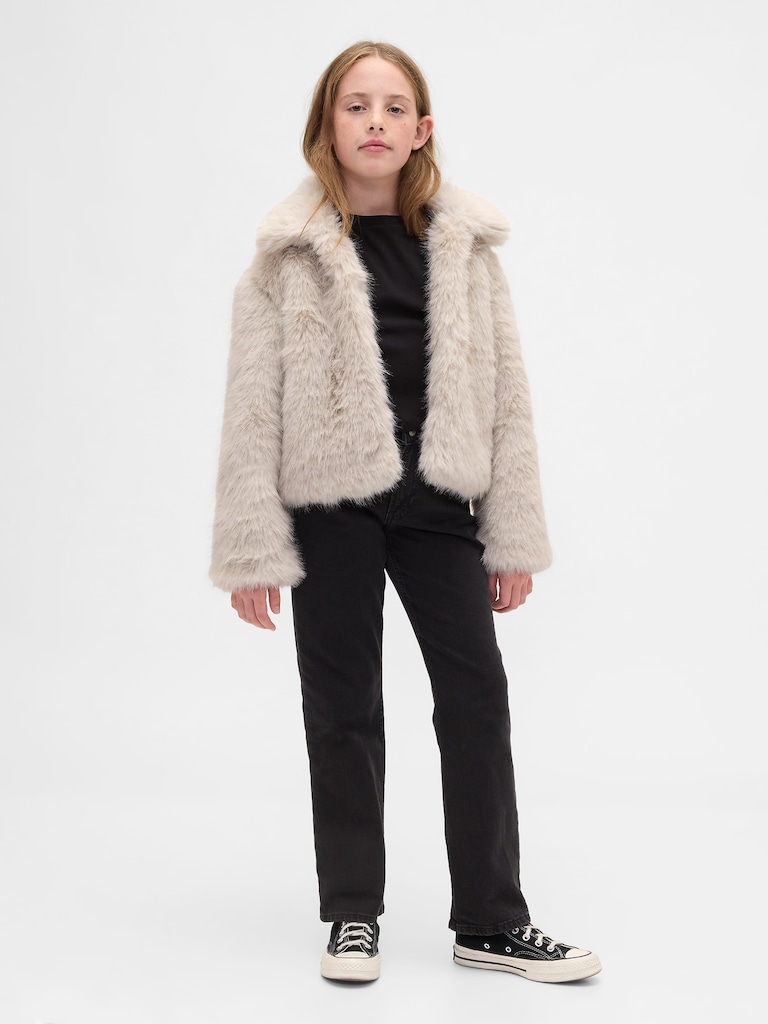 Kids Recycled Faux Fur Crop Coat