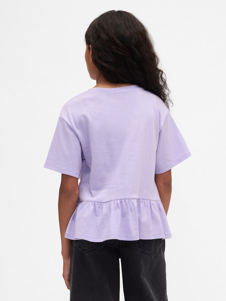 Kids Lace-Trim Peplum T-Shirt