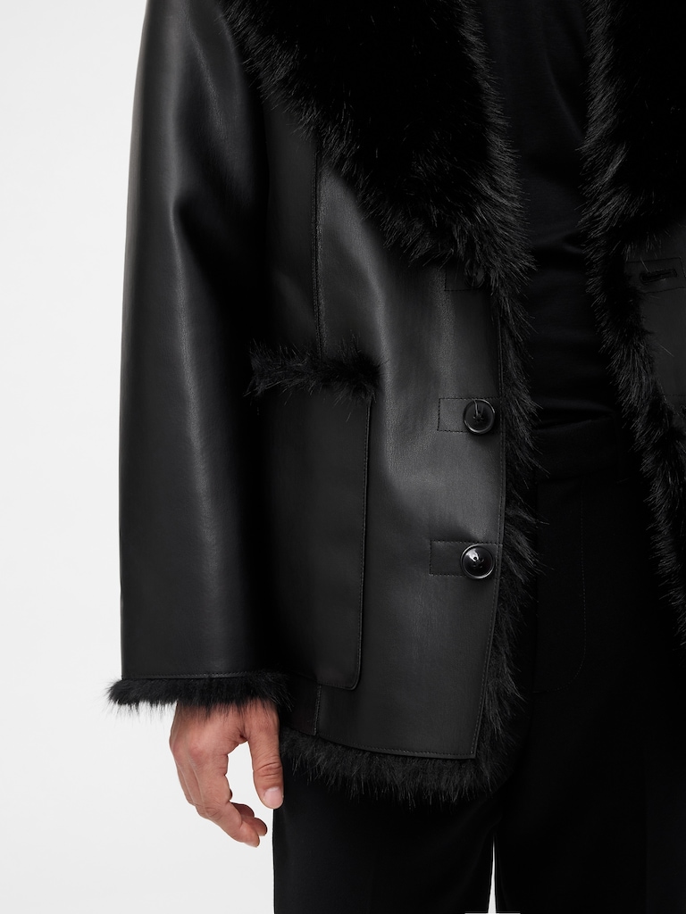 GapStudio Adult Vegan Leather Fur-Lined Coat