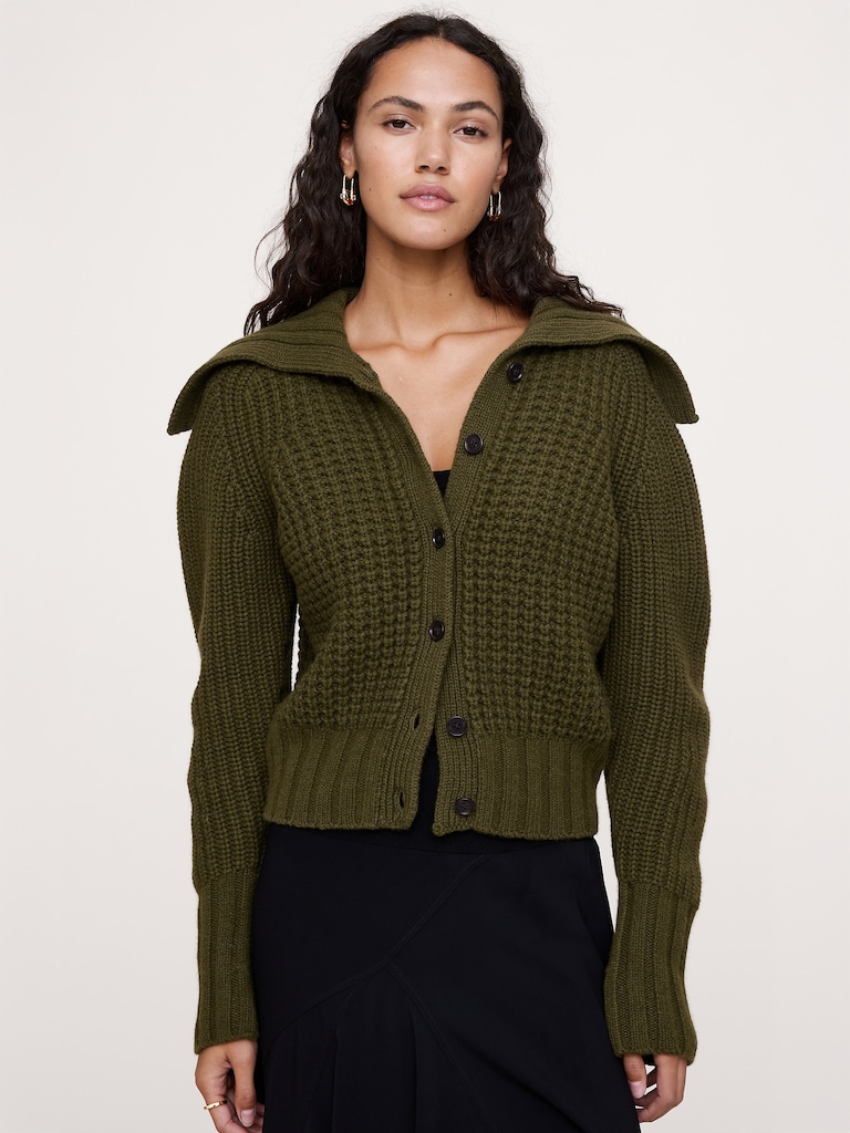 Cardigan court en coton et laine mérinos