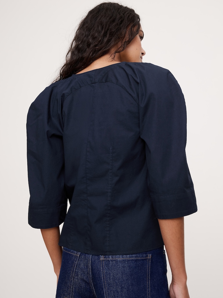 Stretch-Cotton Volume-Sleeve Top