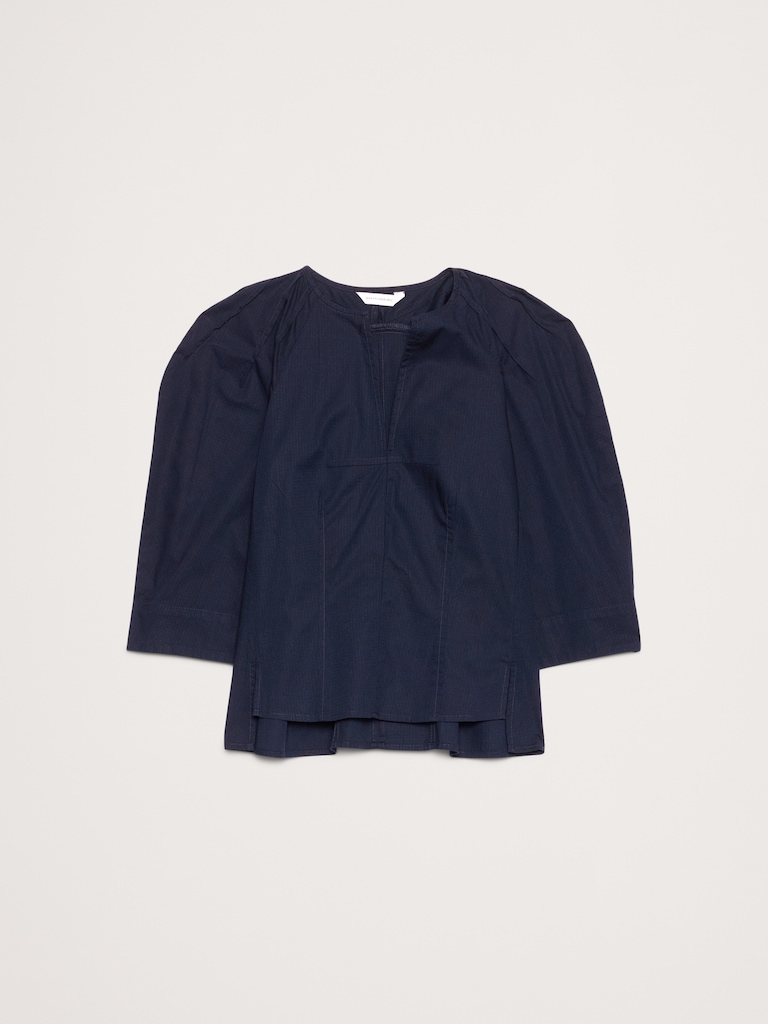 Stretch-Cotton Volume-Sleeve Top