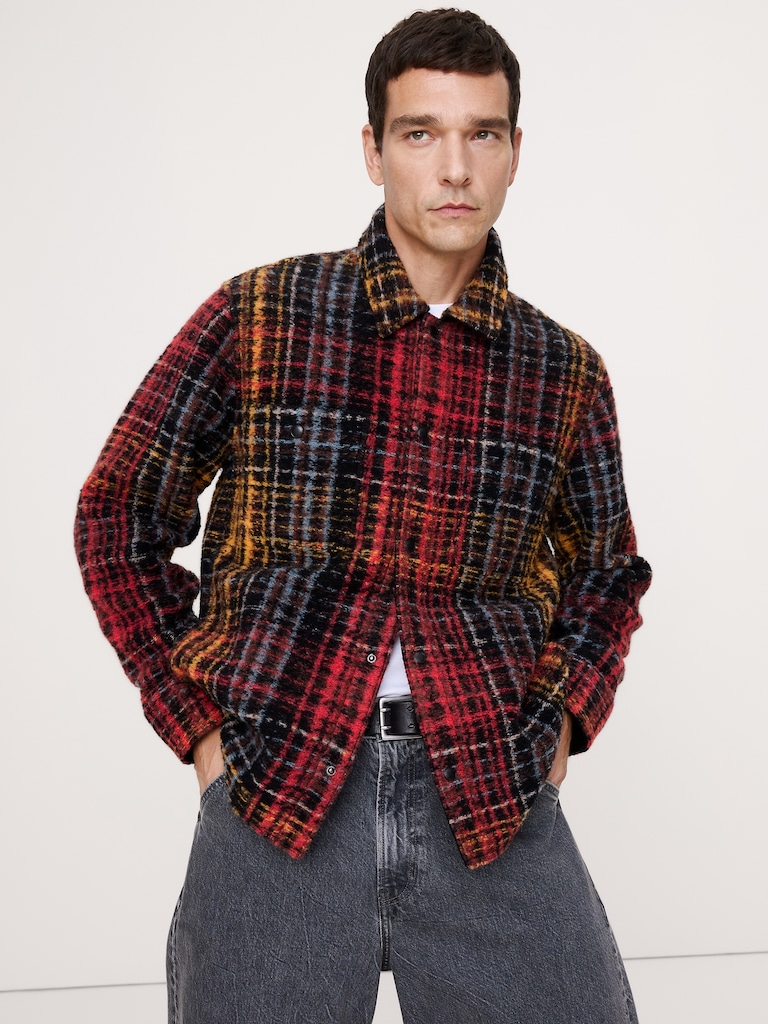 Plaid Bouclé Shirt Jacket