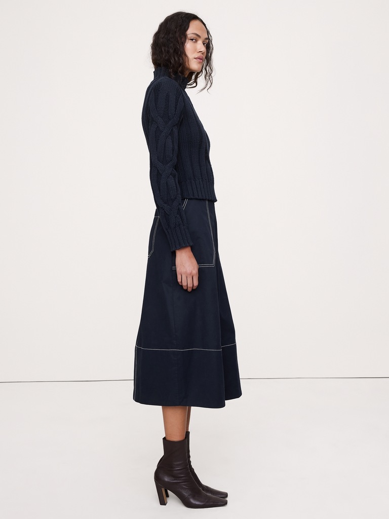 Cotton-Blend Cable-Knit Cropped Sweater