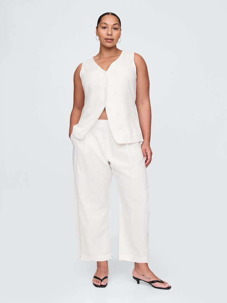 Mid Rise Linen-Blend Easy Barrel Pants