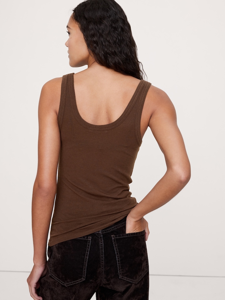 Sheer Lyocell-Wool Scoop-Neck Tank