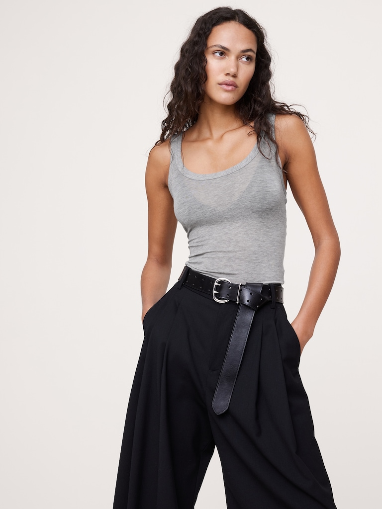 Sheer Lyocell-Wool Scoop-Neck Tank