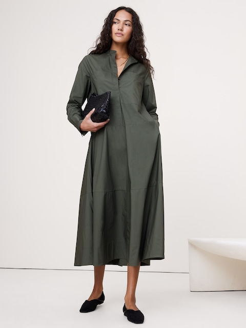 slim fit dress slacks Current Air Women's Belted Buttondown Shirt Dress Forest Green / S main image 0
