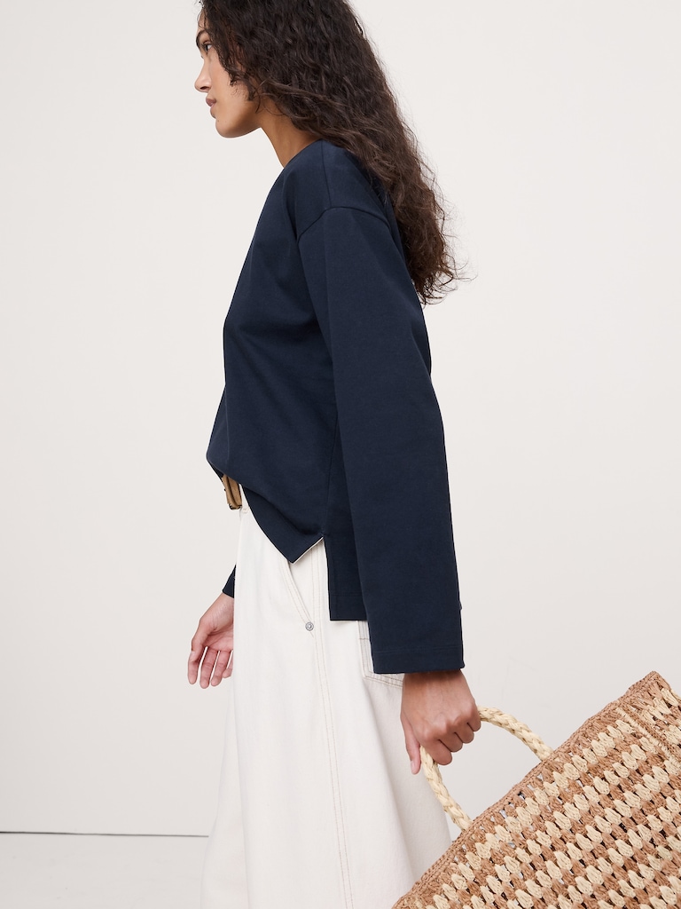 Relaxed Cotton Boat-Neck Top