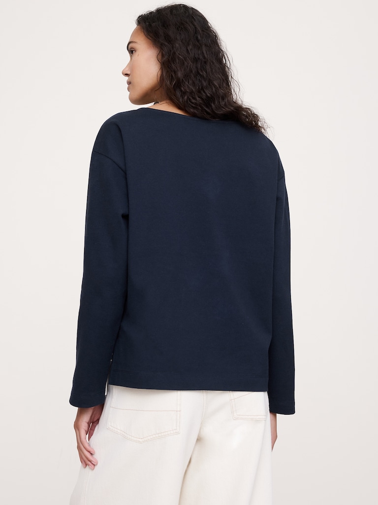 Relaxed Cotton Boat-Neck Top