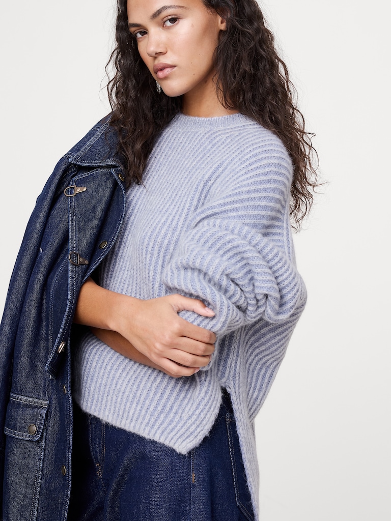 Alpaca-Wool Blend Ribbed Sweater