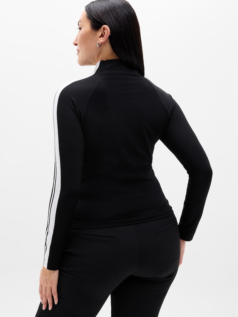 Renew Seamless Mock Neck Stripe Logo Top