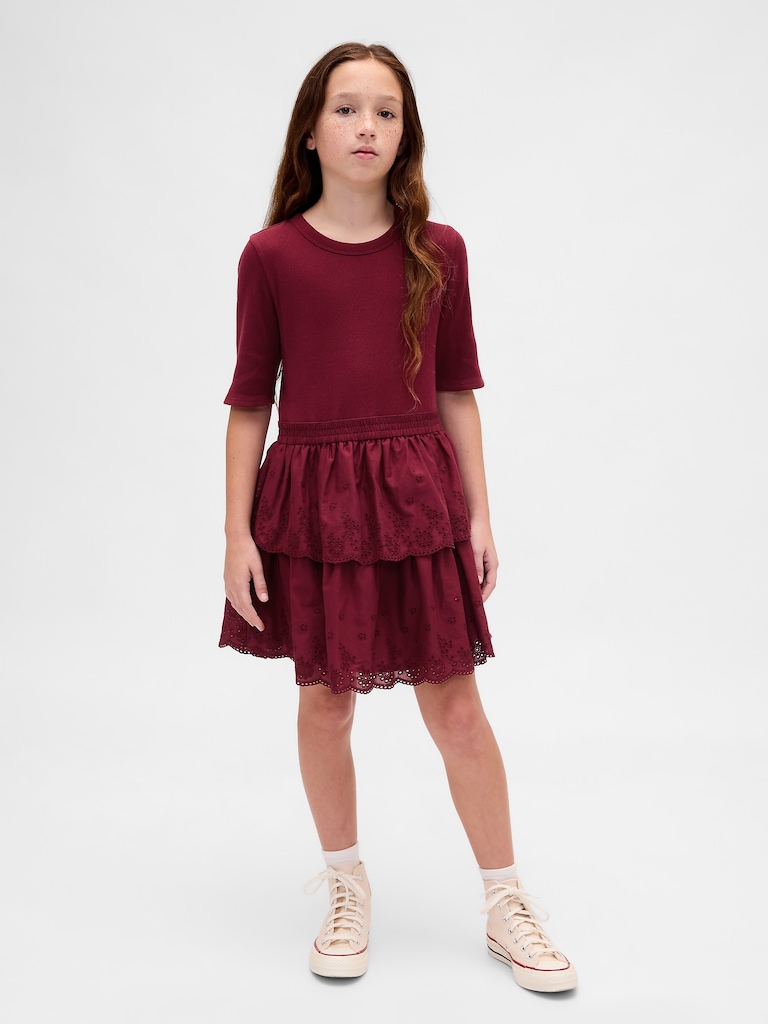 Kids Mixed Media Eyelet Dress
