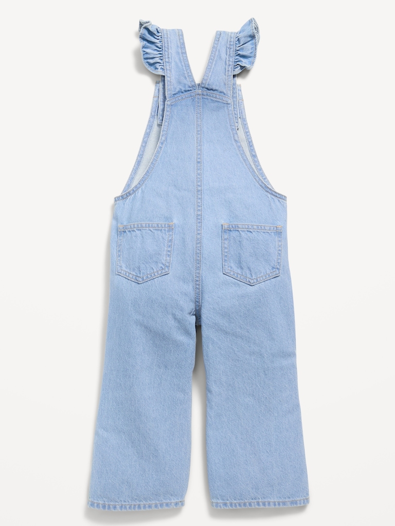 Ruffle-Trim Flared Jean Overalls for Toddler Girls