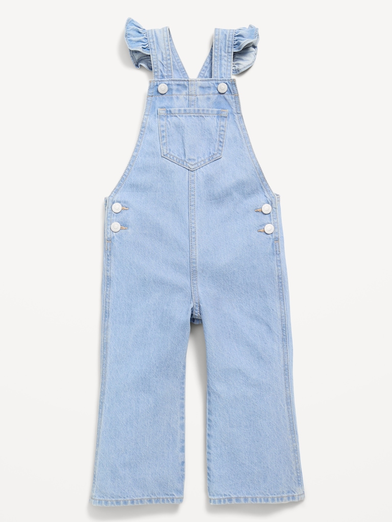 Ruffle-Trim Flared Jean Overalls for Toddler Girls