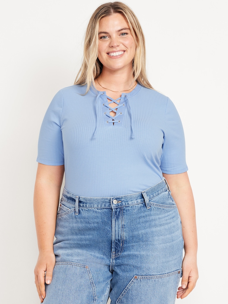 Short Sleeve Lace-Front Top