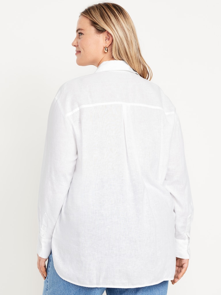 Linen-Blend Loose Button-Down Shirt