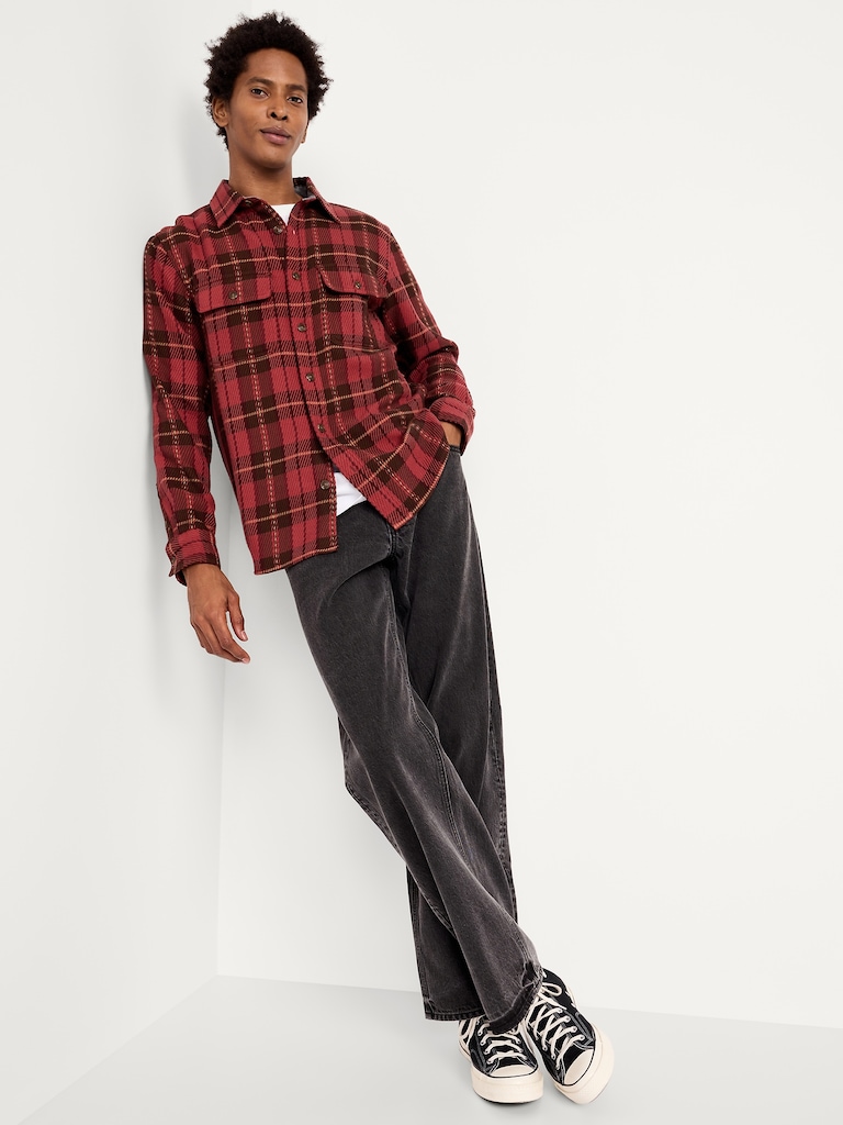 Loose Fit Textured Plaid Pocket Shirt