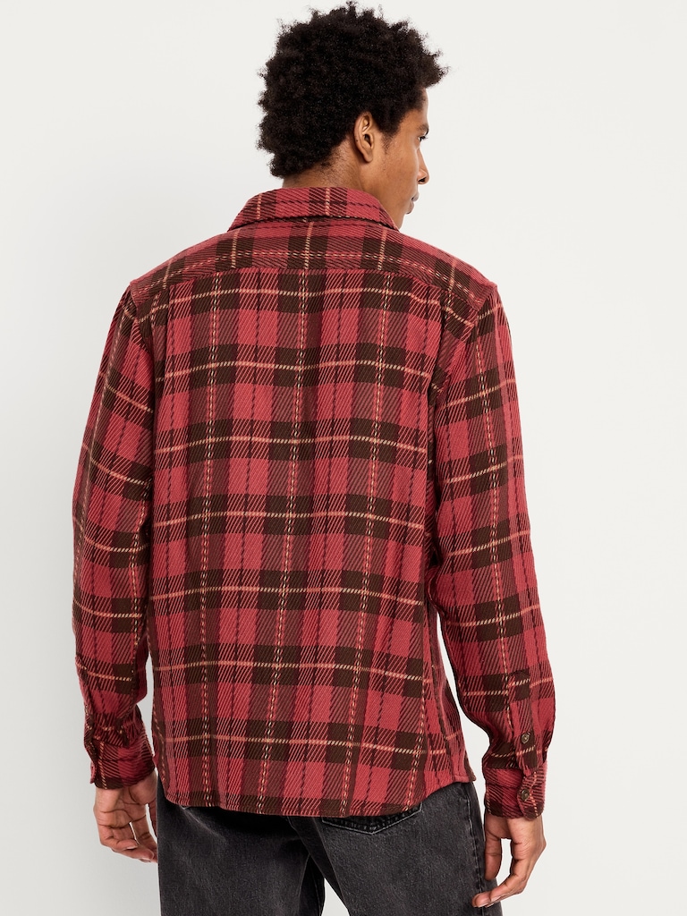 Loose Fit Textured Plaid Pocket Shirt