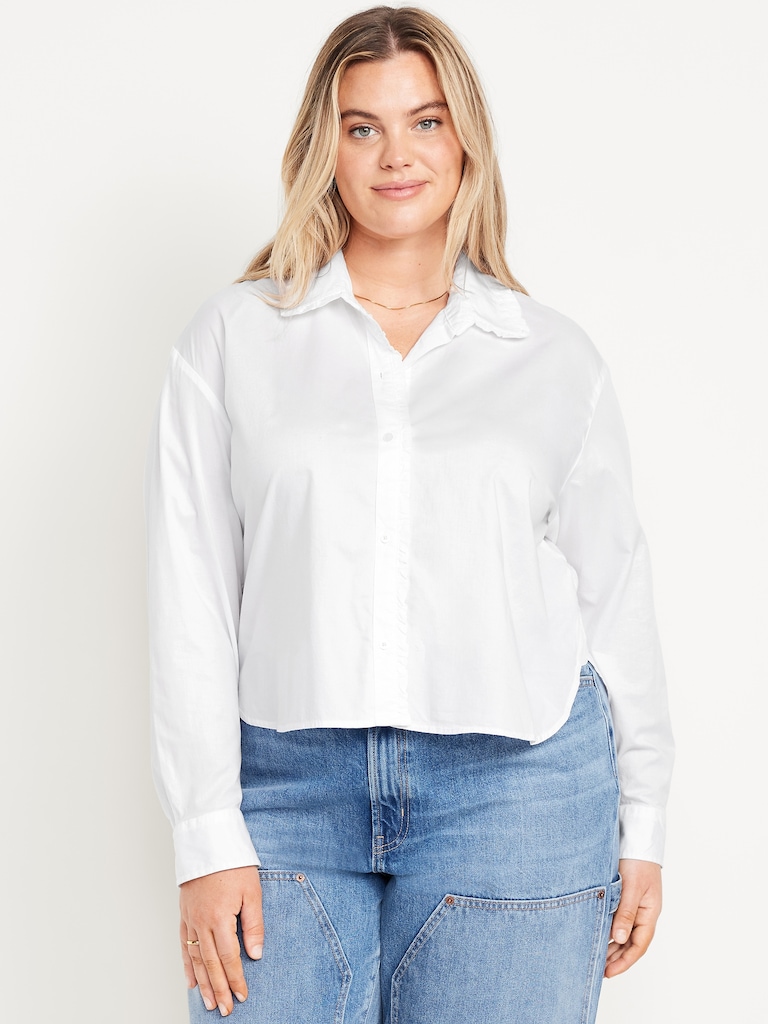 Cropped Button-Down Ruffle Shirt