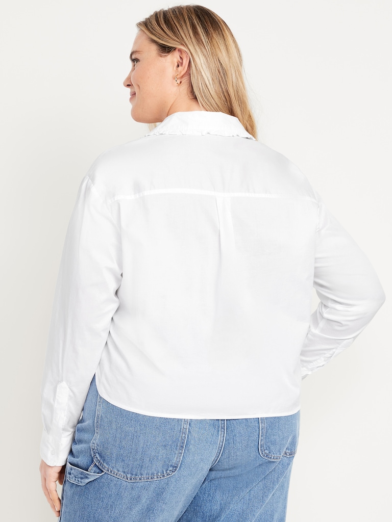 Cropped Button-Down Ruffle Shirt